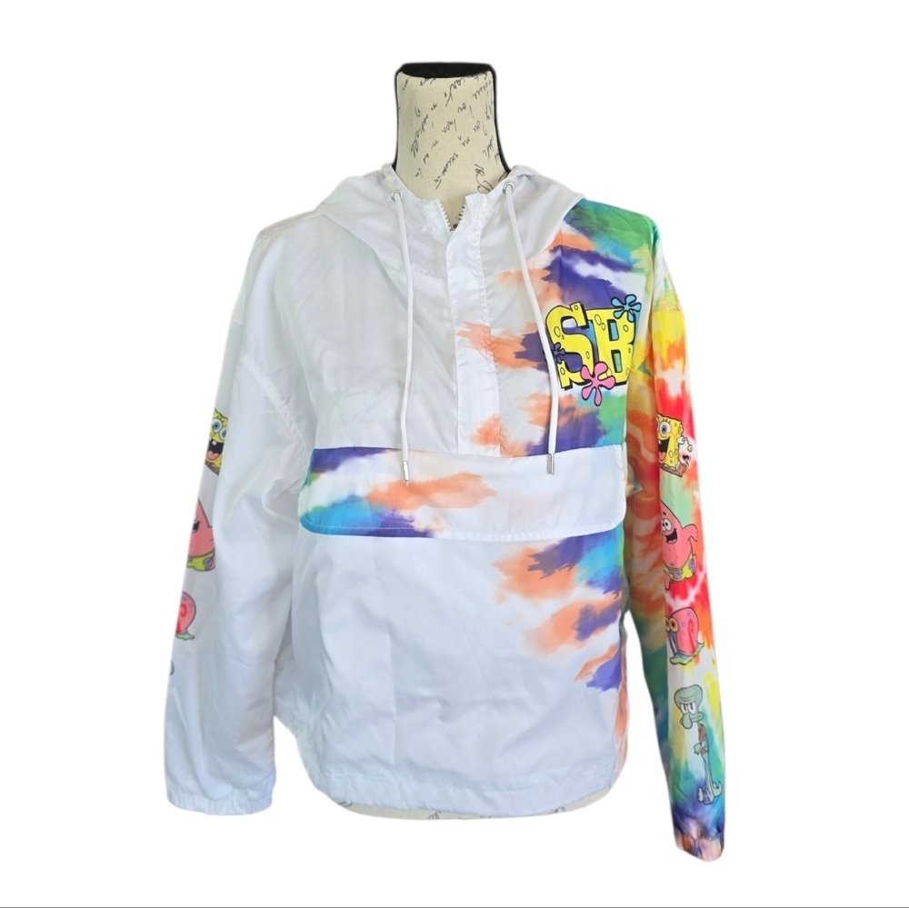 Nickelodeon SpongeBob SquarePants White Rainbow Long Sleeve Hooded Windbreaker L